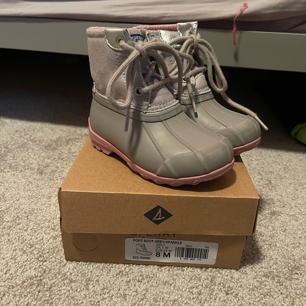 Toddler Sperry Duck Boots Gray and Pink Size 8